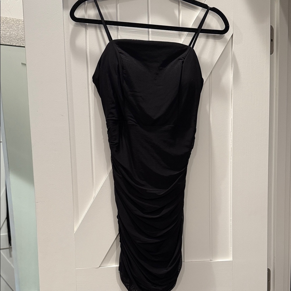 Crystal Doll Black Ruched Mini Dress